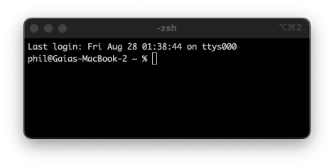The operator's shell prompt, reading phil@Gaias-MacBook-2